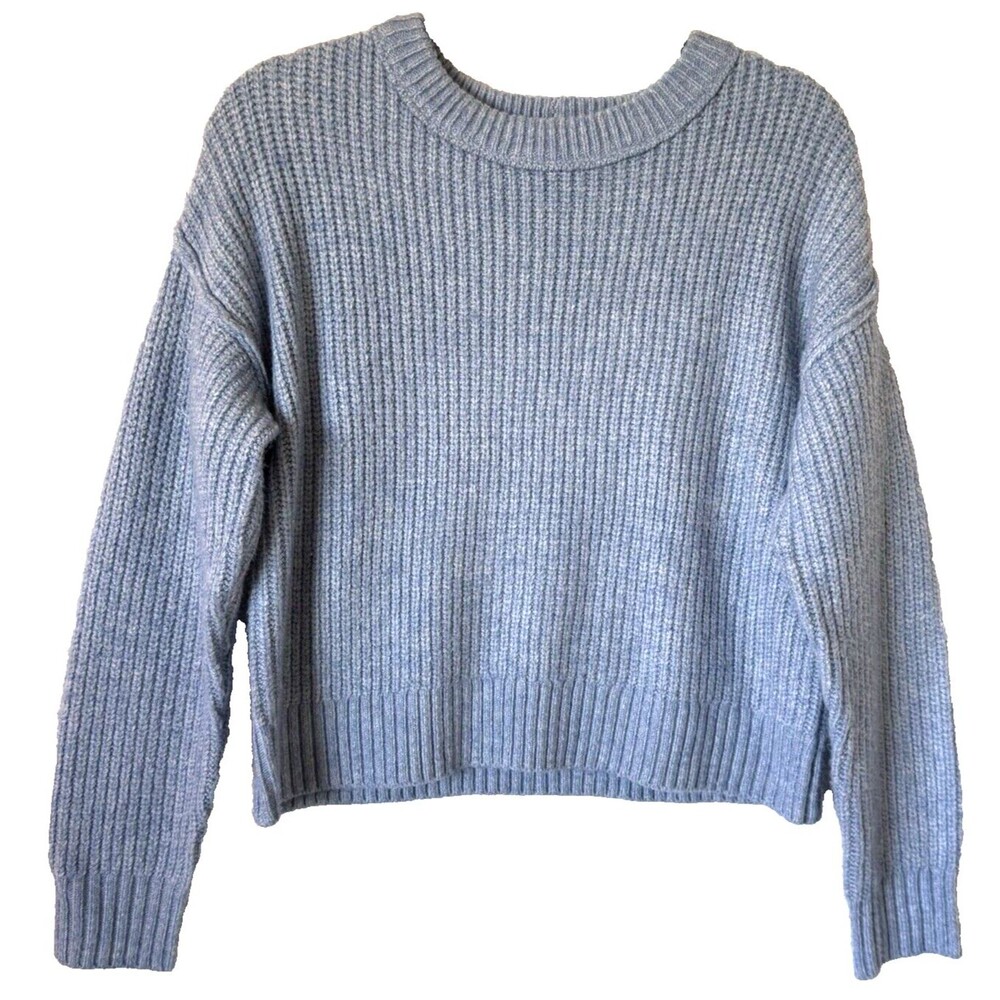 American Eagle Sweater XS Cropped Oversized Blue Soft Cabincore Ribbed